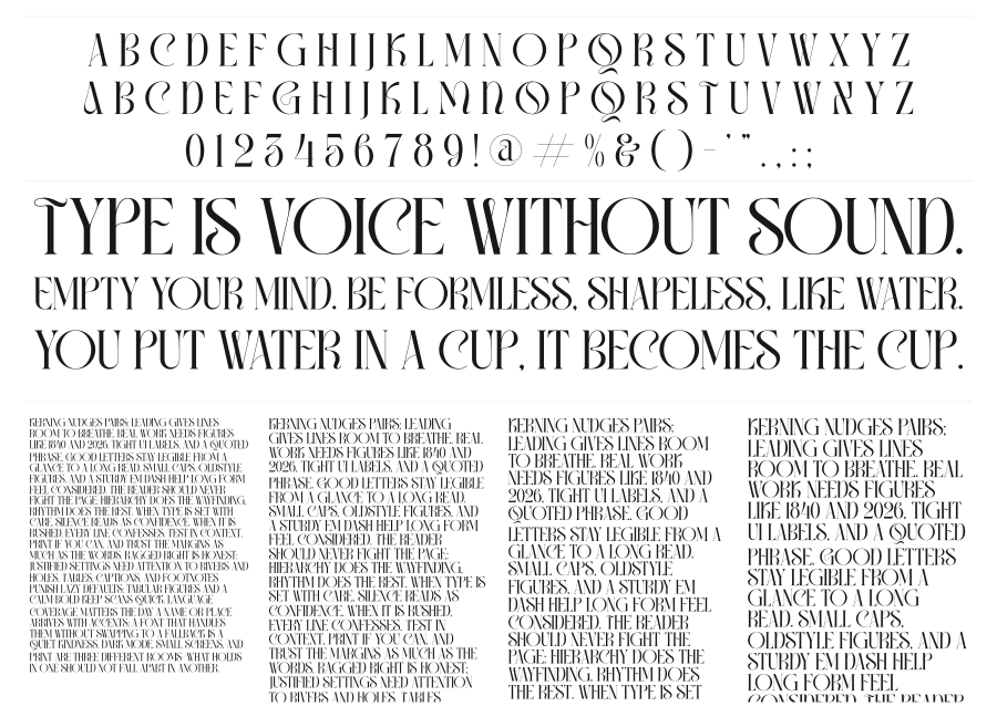 Glamora specimen sheet