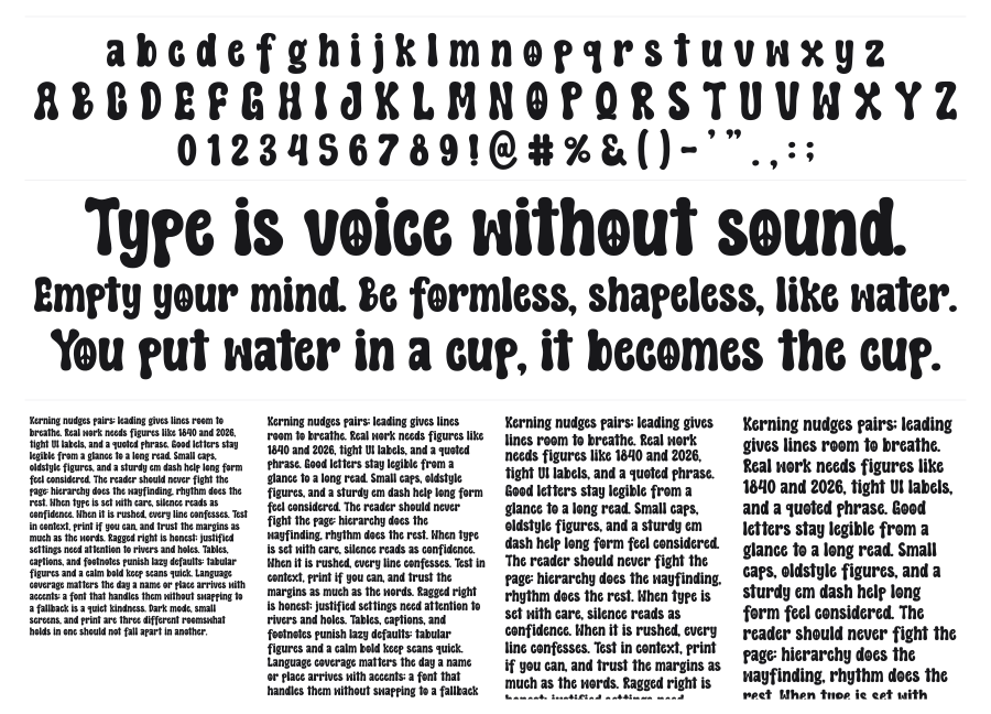 Hippie Groovy specimen sheet