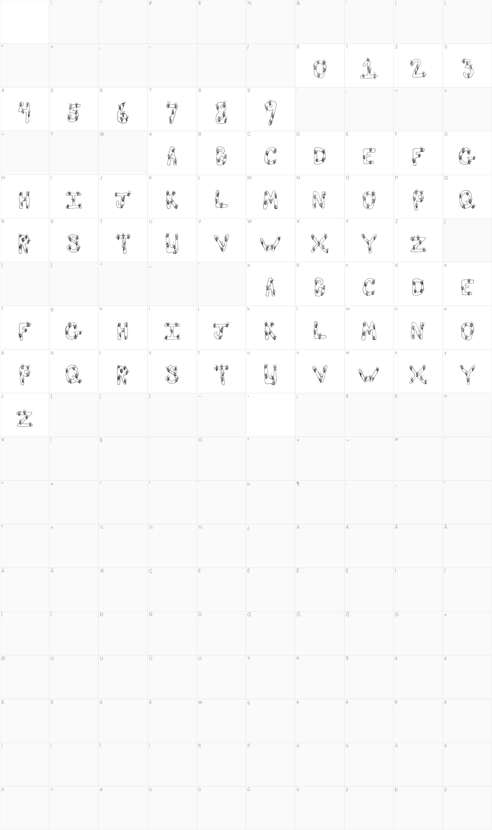 Eye Scare glyph table