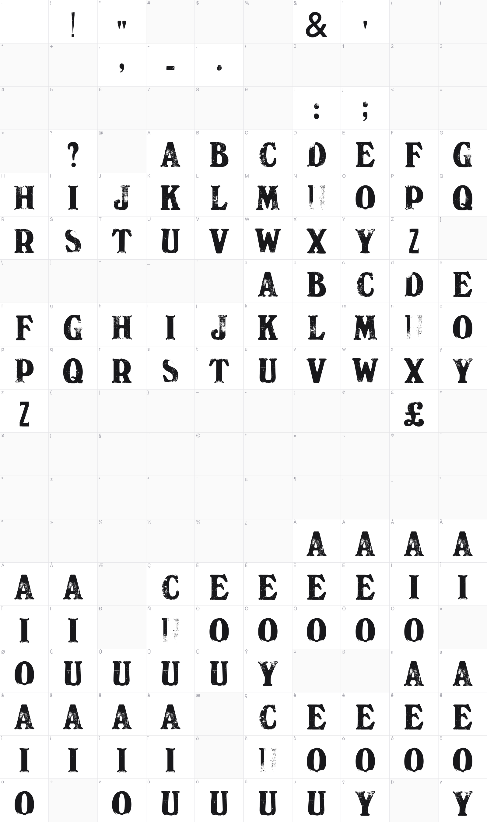 PlymouthPress glyph table