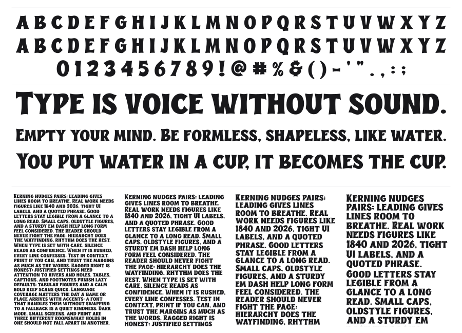 Jackler West specimen sheet