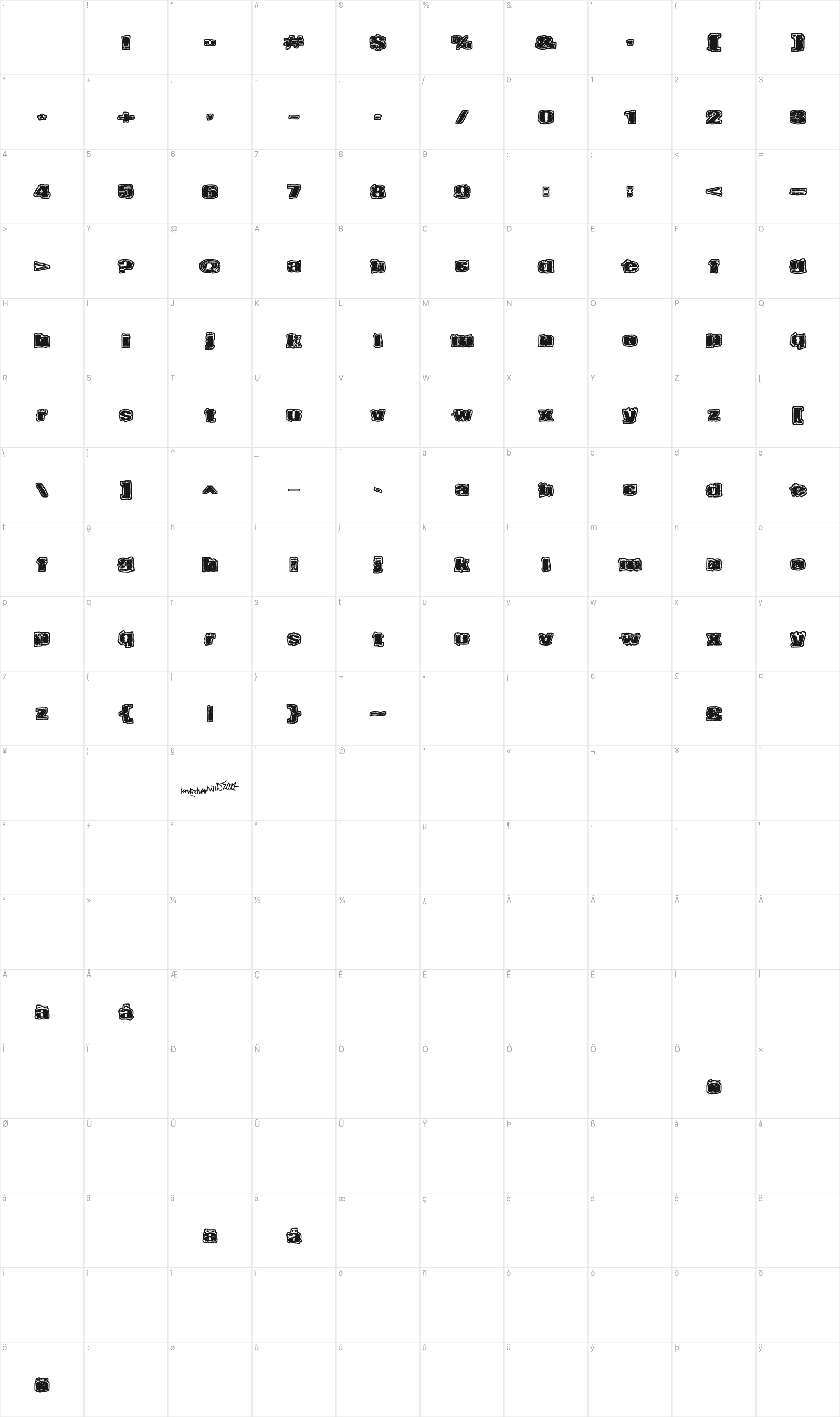 Terra glyph table