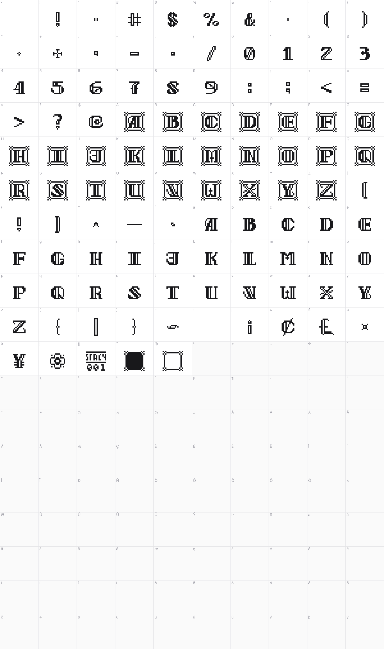 First Fontasy glyph table