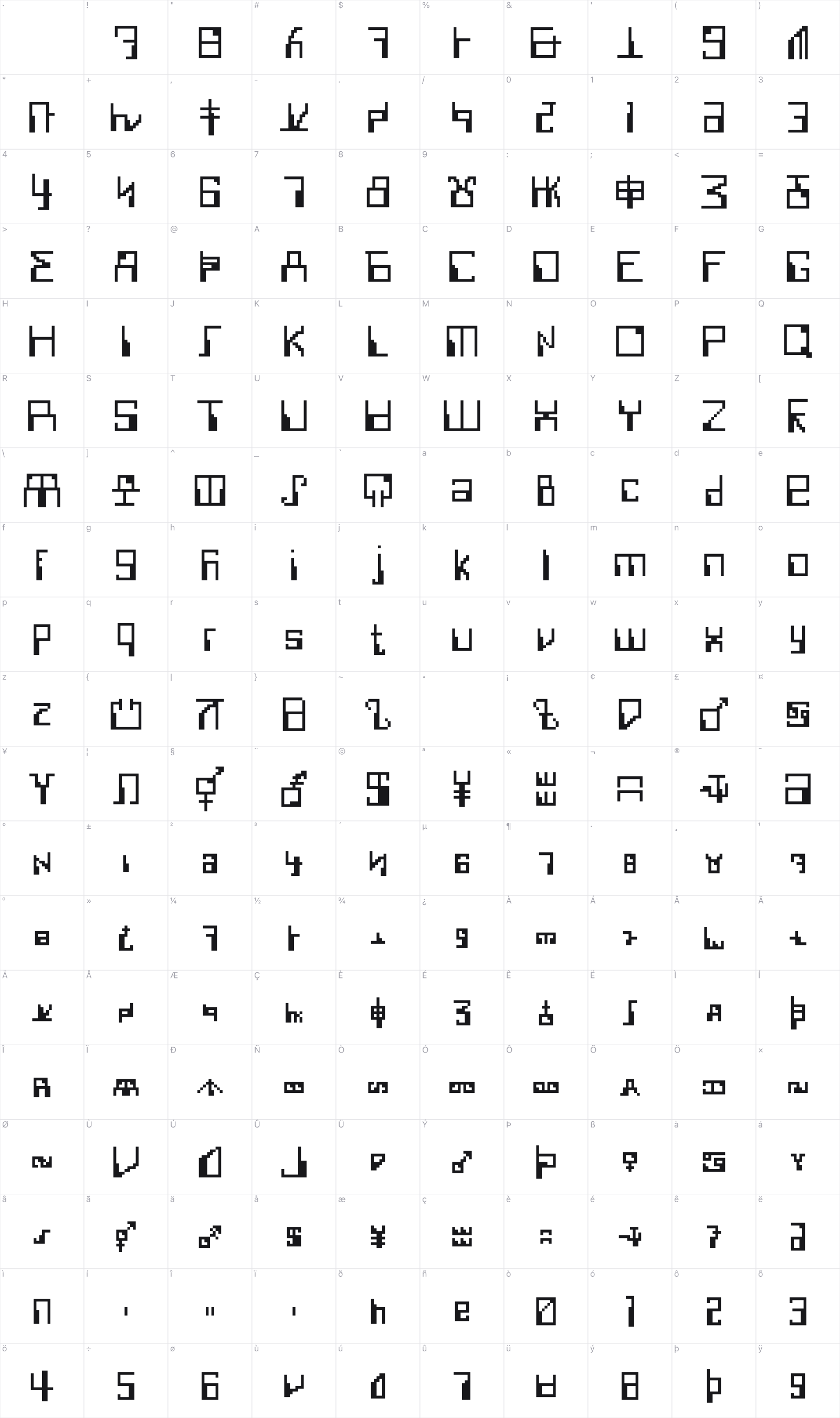 1Bit Shidinn glyph table