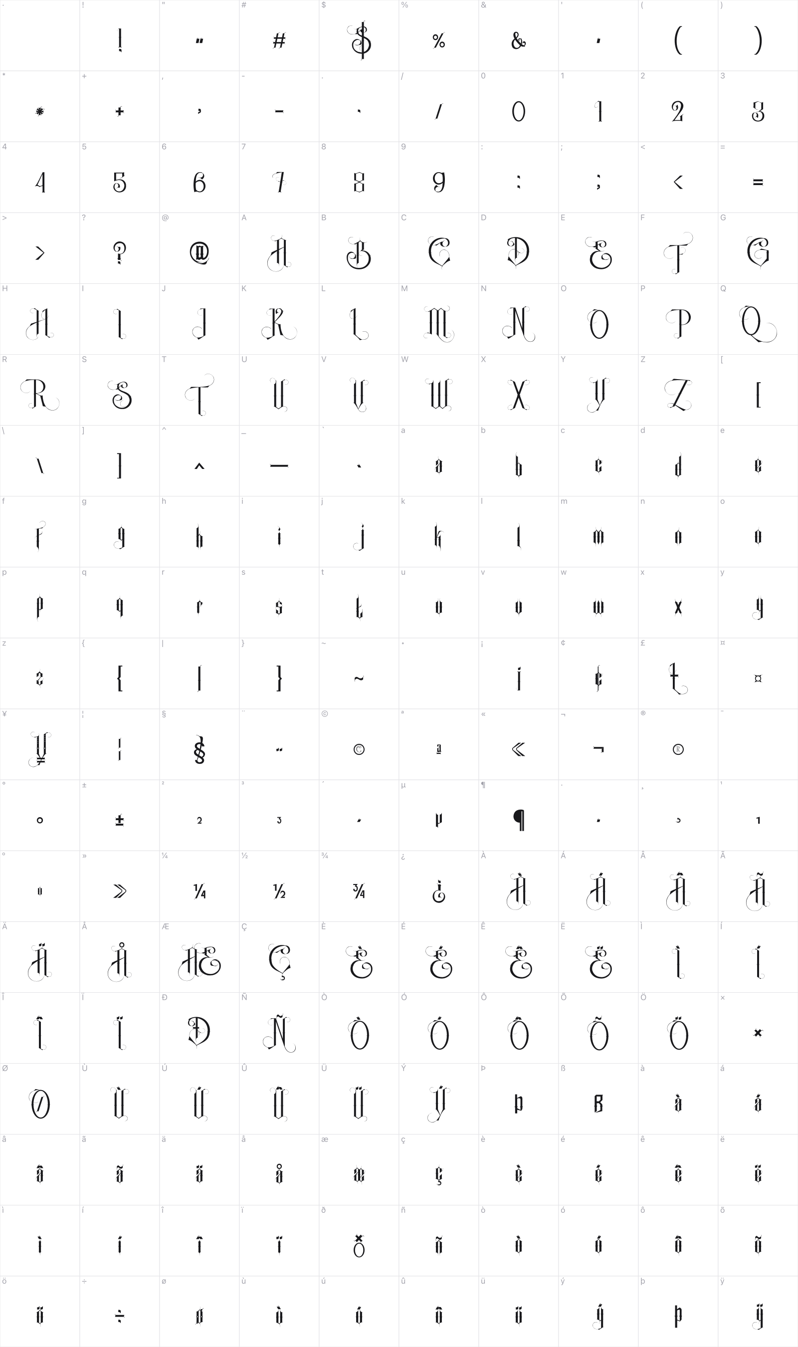 Single Ghost glyph table