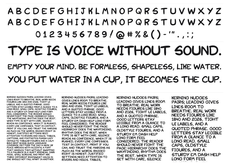 Redkost Comic specimen sheet