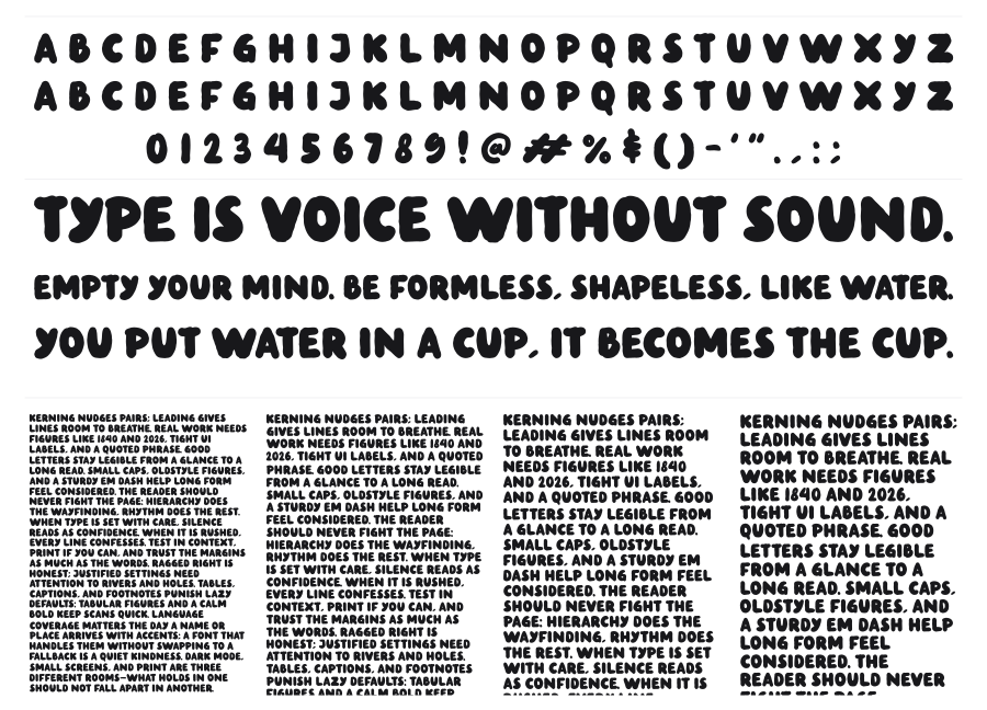 Kind Hearted specimen sheet