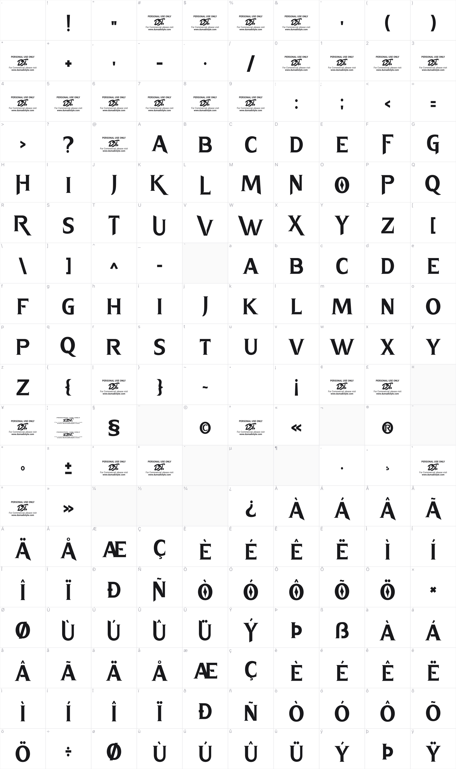 Thunder Kingdom glyph table