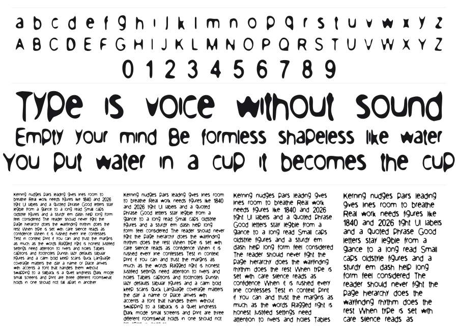 PeaceNow Basic specimen sheet