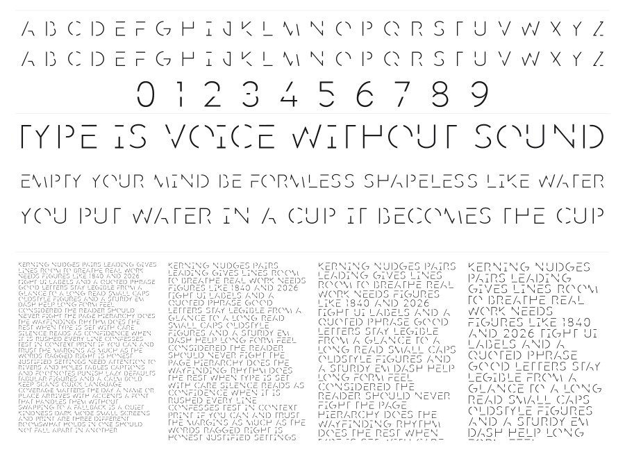 Minimum Caps specimen sheet