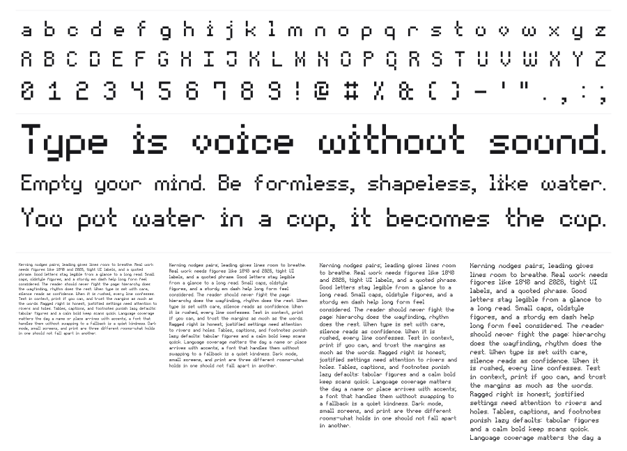 Void Pixel-7 specimen sheet