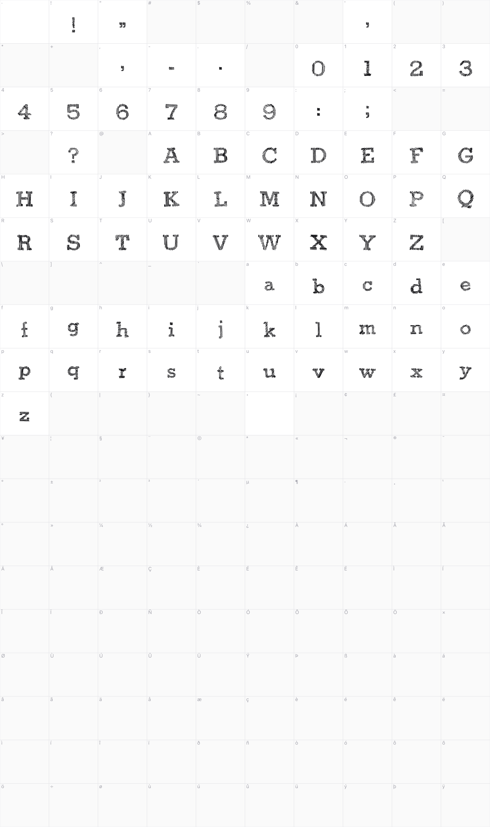 Juicy Boxes glyph table
