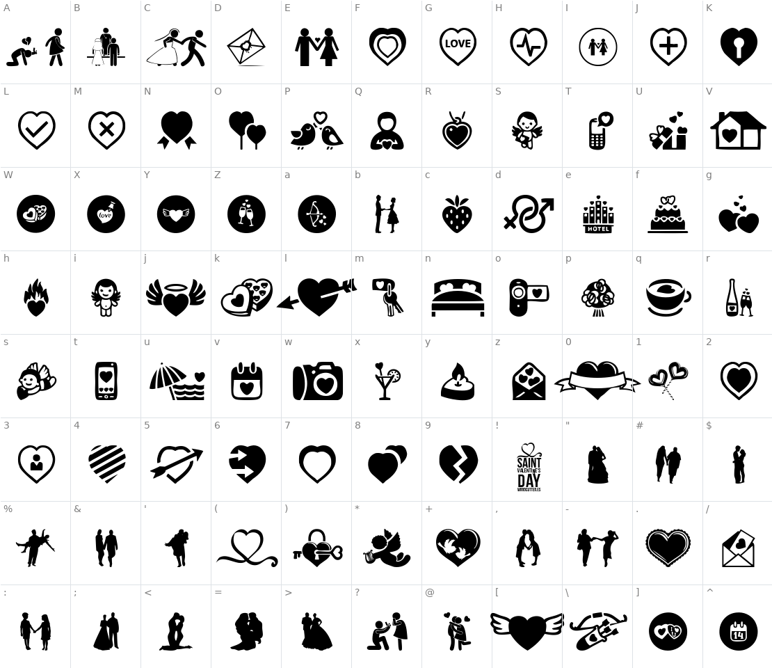 Character set for Saint Valentine's Day