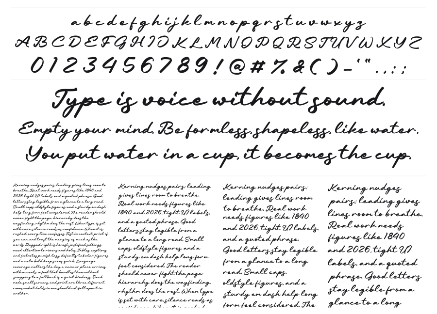 Estancy specimen sheet