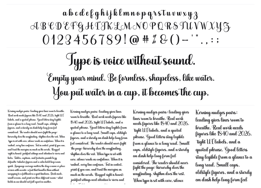Baby Girly Script specimen sheet