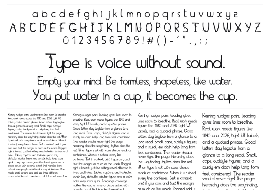 Pajarito Font specimen sheet