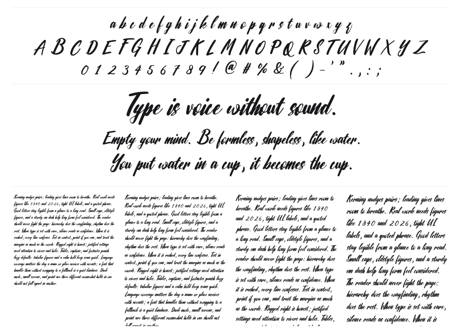 Vacansa specimen sheet