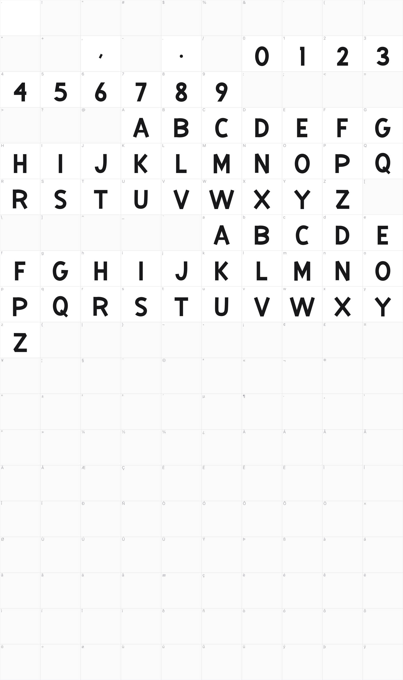 Hello Spark Sans glyph table