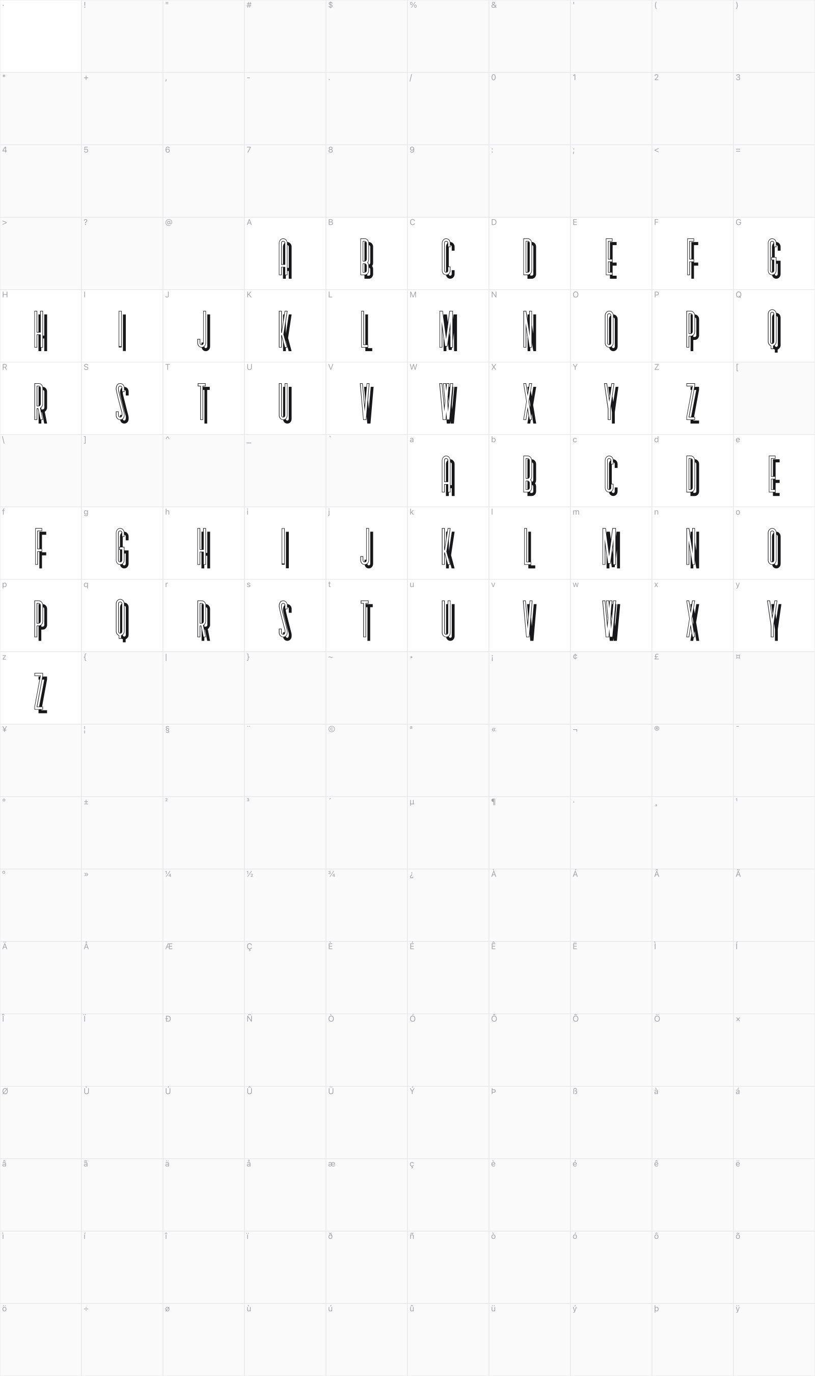 Umfo glyph table