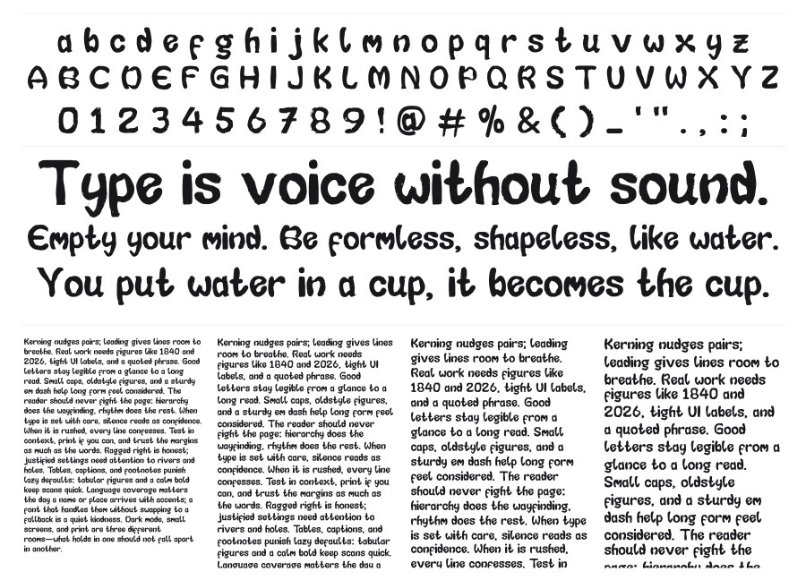 Emoubee specimen sheet