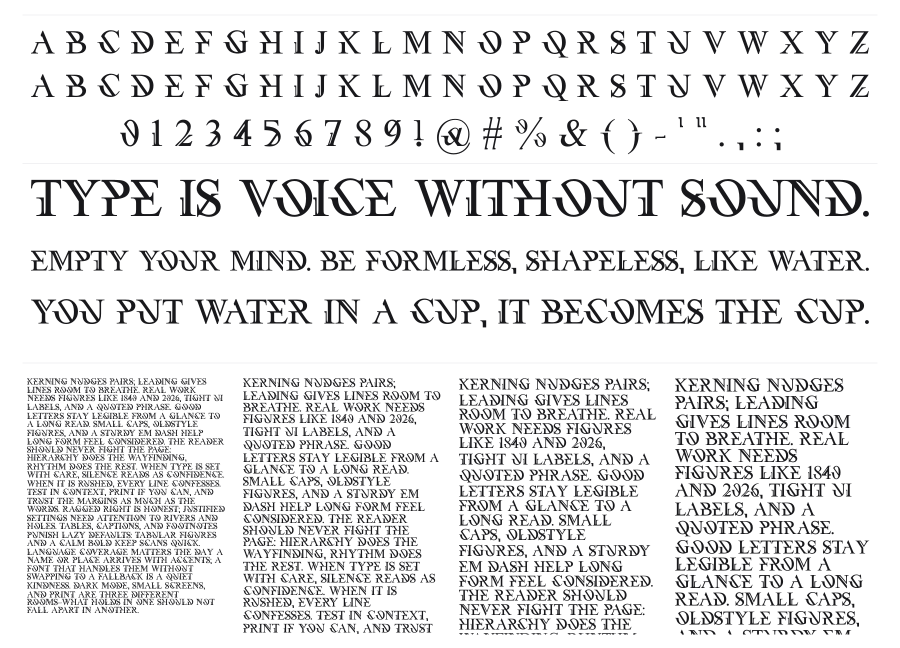 Urban Case specimen sheet