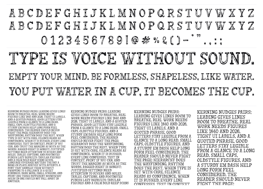 Cultura Estropeada specimen sheet