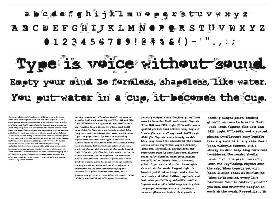 Last Draft specimen sheet