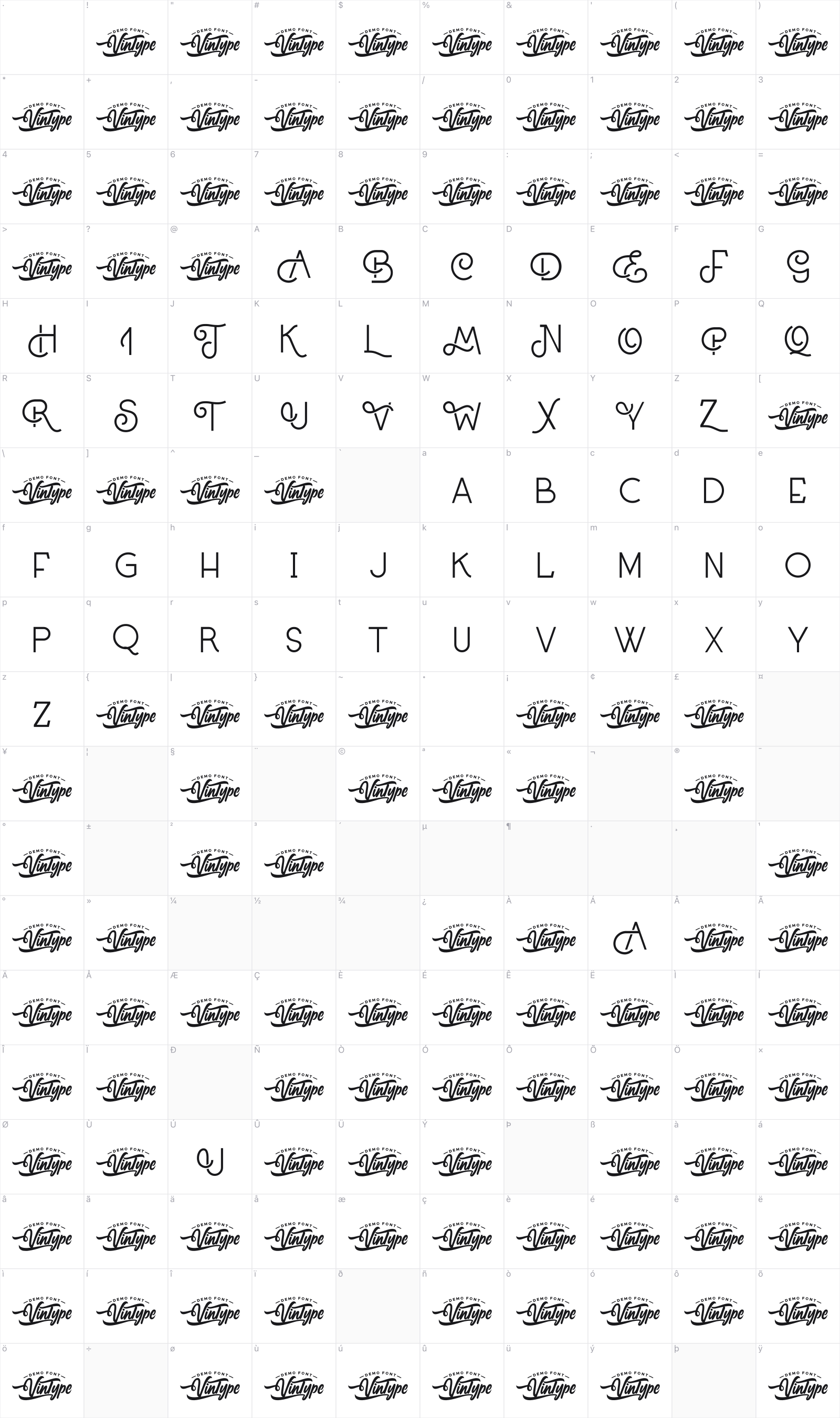 Bardstown glyph table