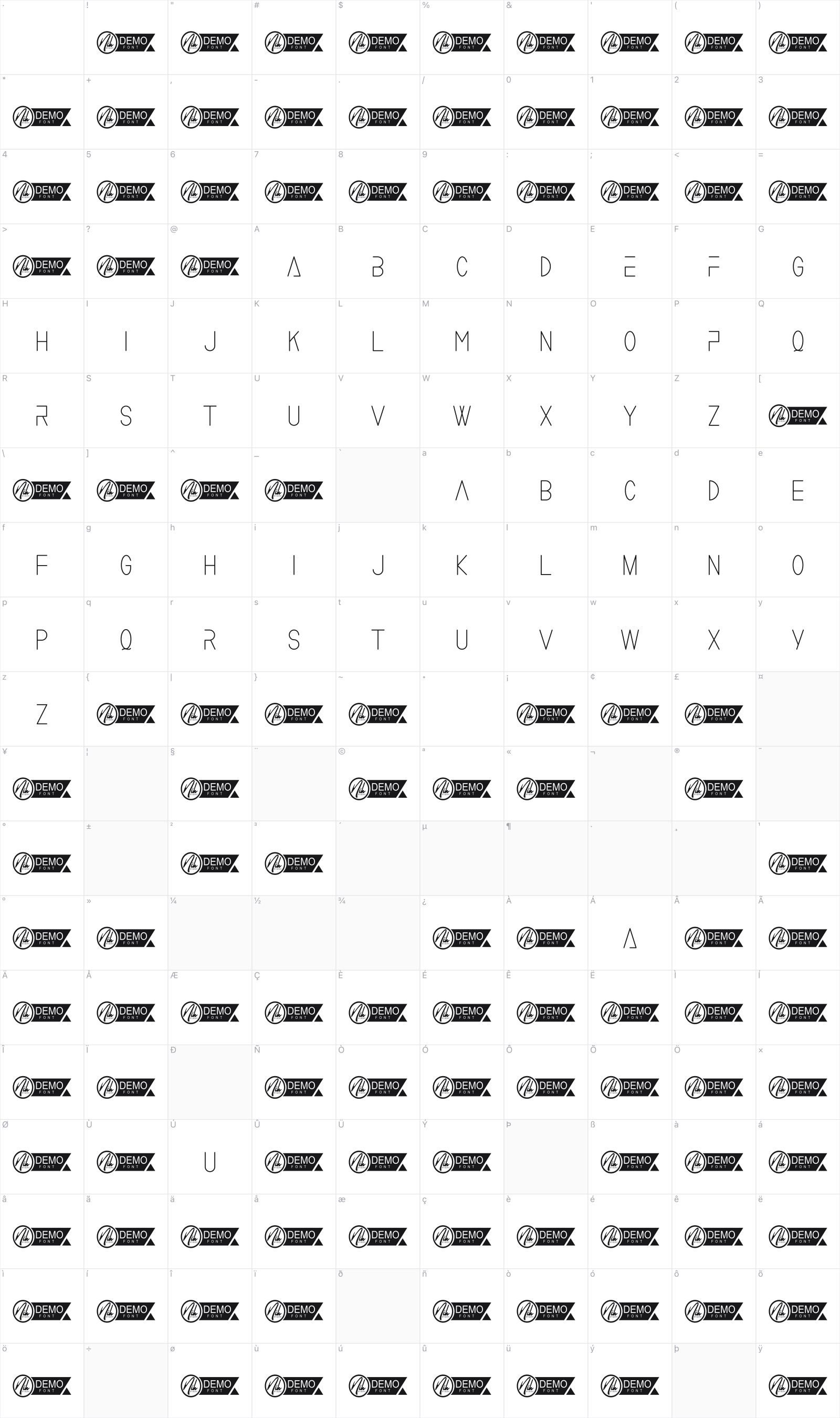 Equals glyph table