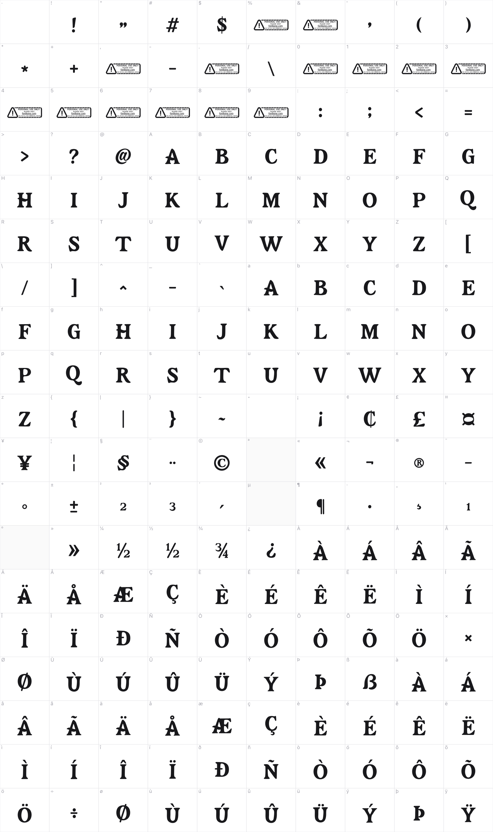Dustine glyph table