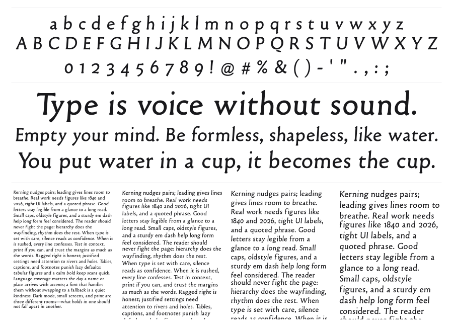 Old Typefaces specimen sheet