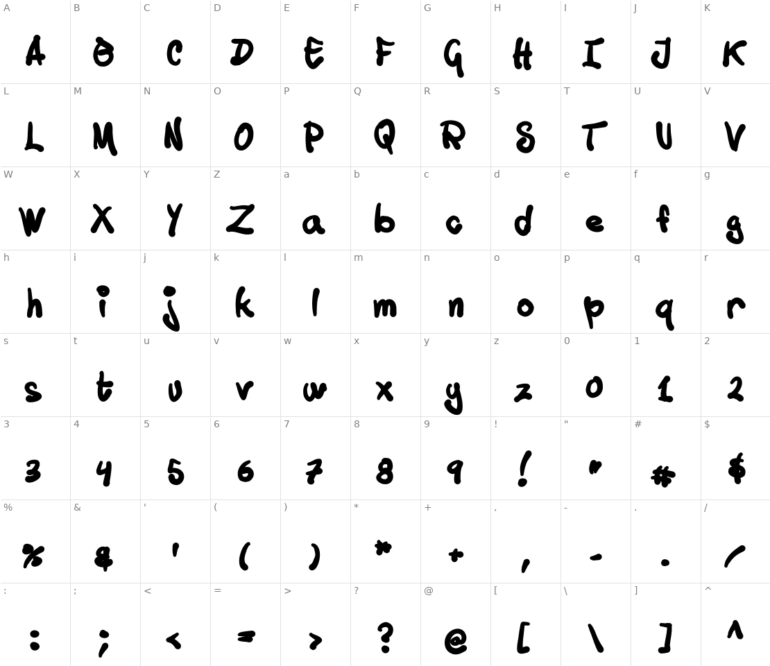 Character set for Tusch Touch