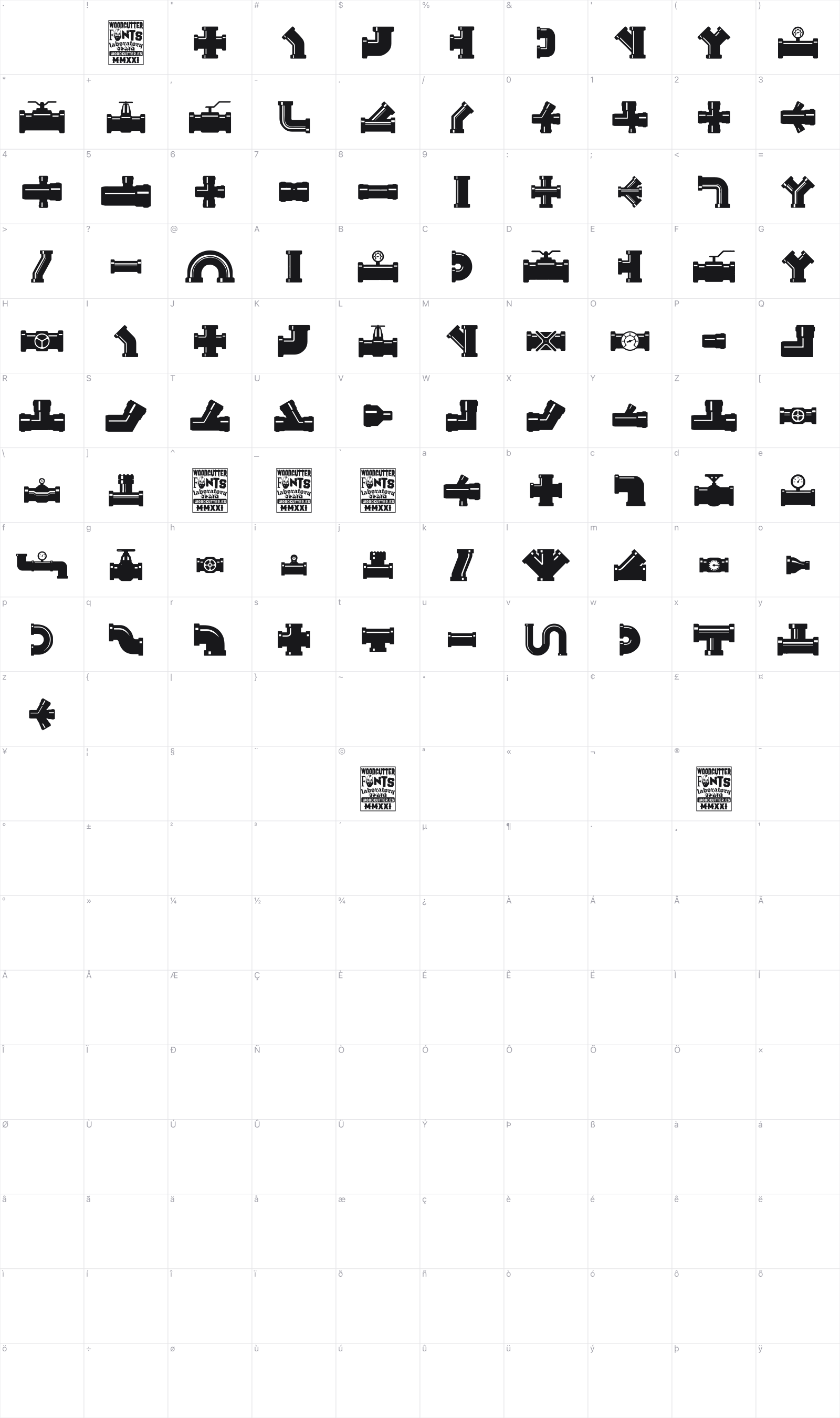 Pipe Fitting glyph table
