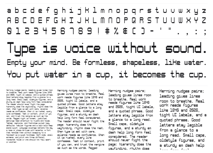 Pixon specimen sheet