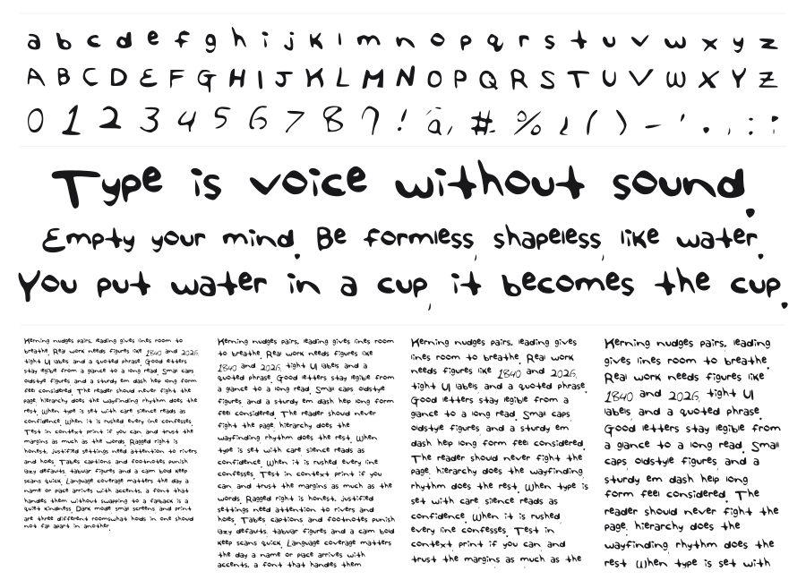 The Angela Font specimen sheet