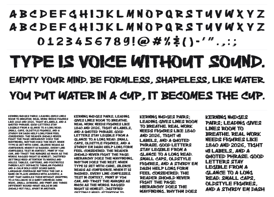 Rushon Ground specimen sheet