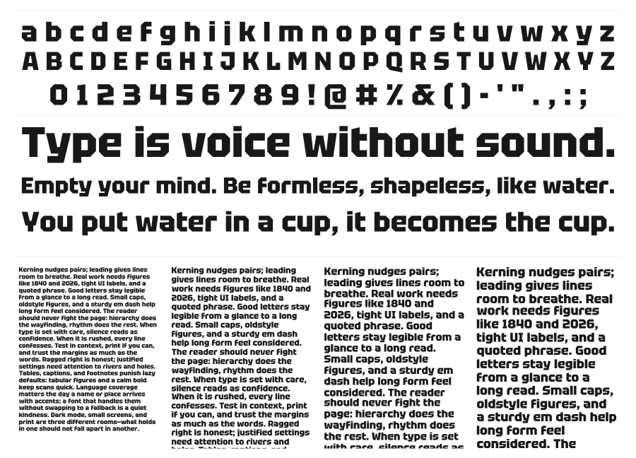 Tektur specimen sheet