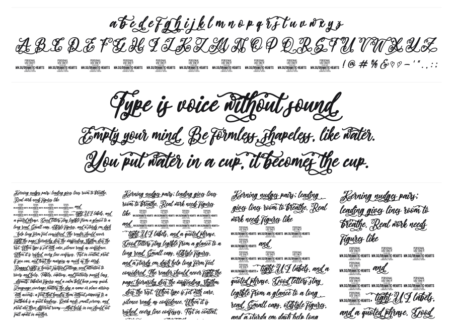 Dramatic Hearts specimen sheet