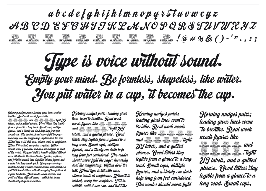 Alameda Script specimen sheet