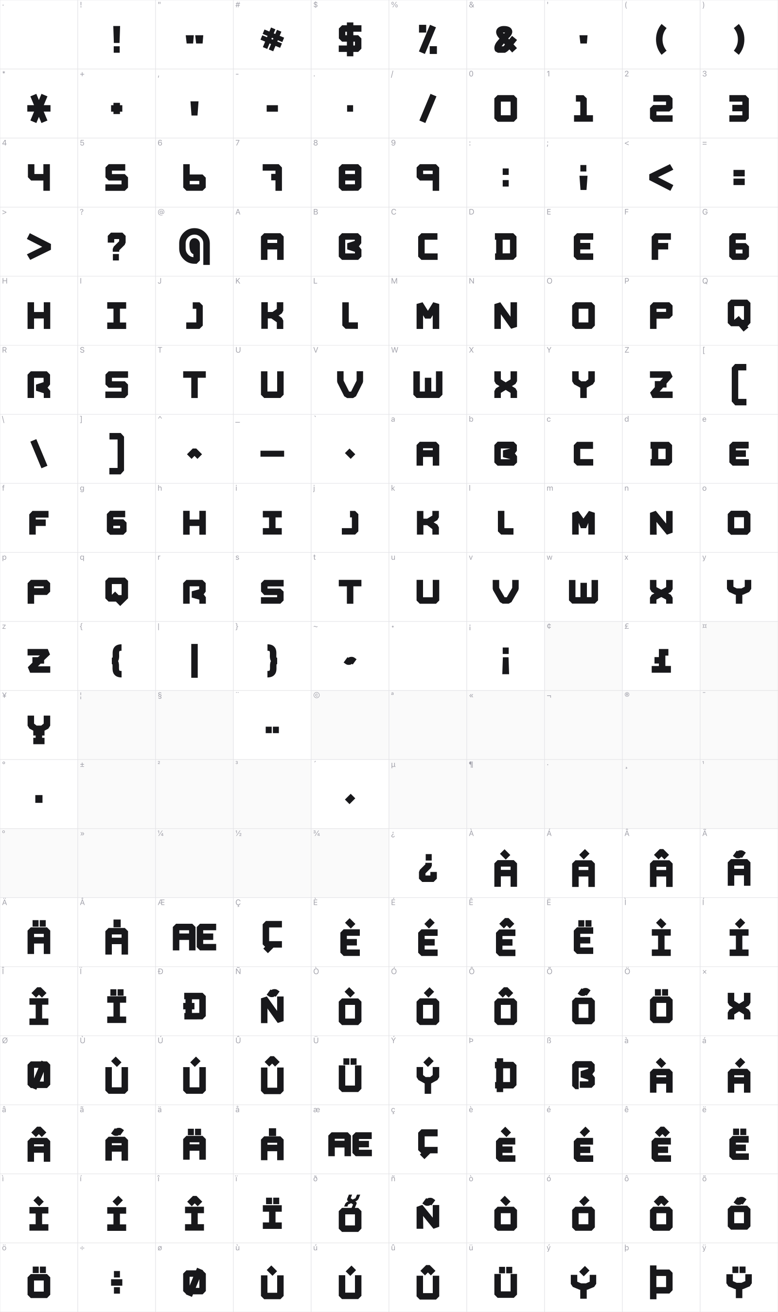 Wonder Age glyph table