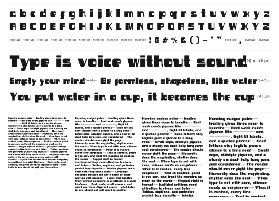 Sinema specimen sheet
