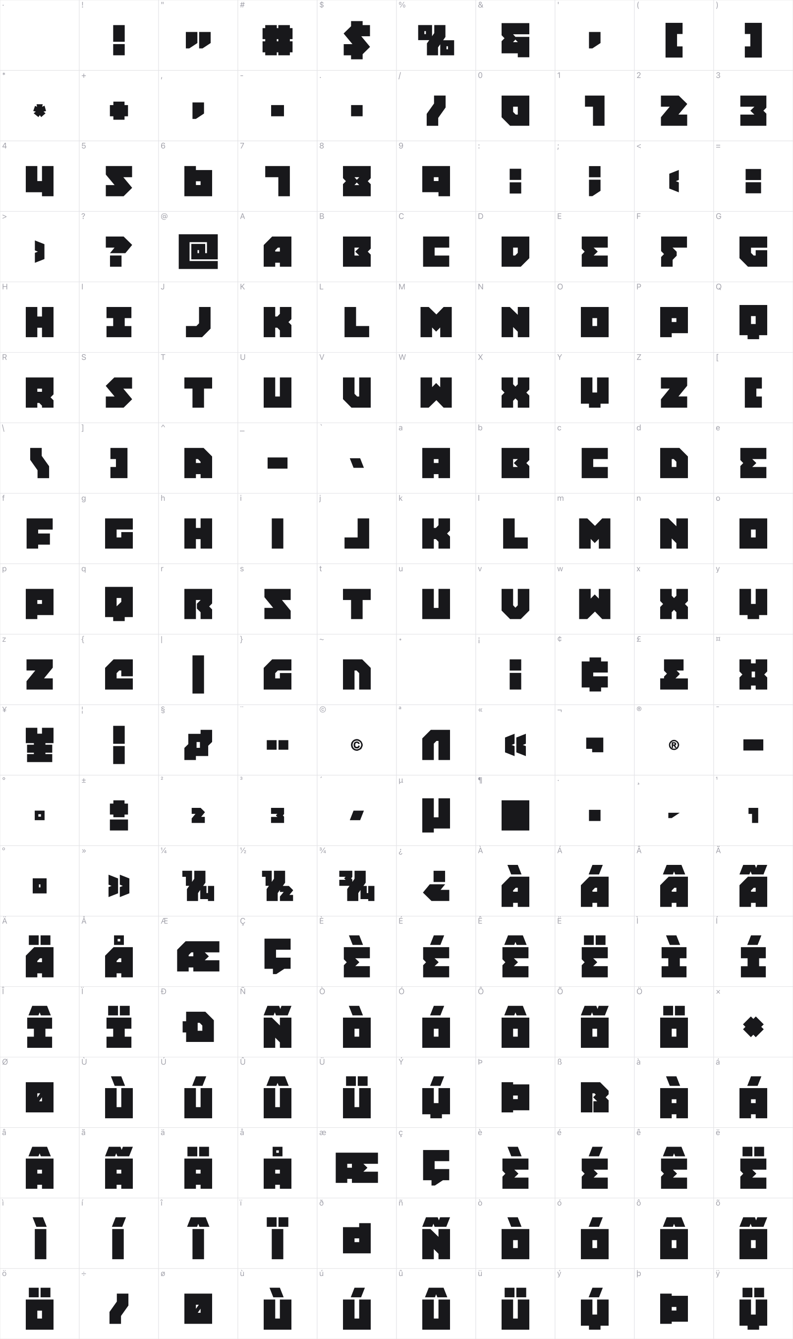 Dark Hornet glyph table