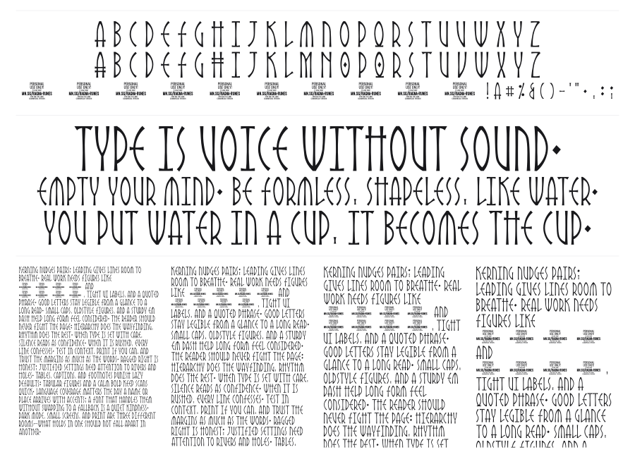 Ragna Runes specimen sheet