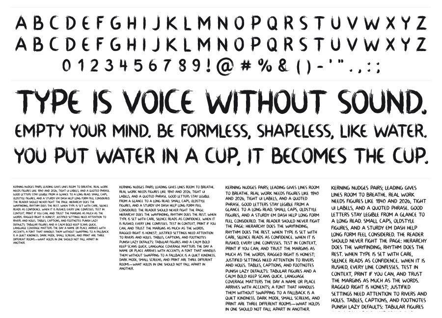 Mountis specimen sheet
