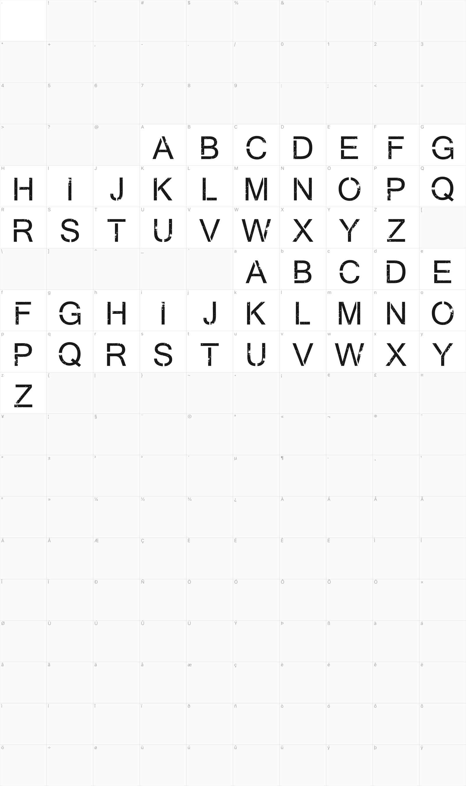Virtual Bliss glyph table