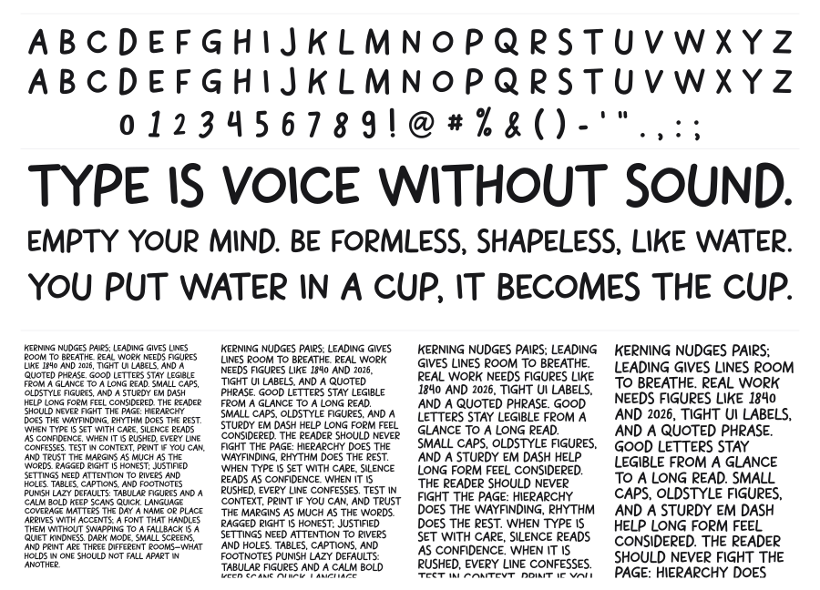 Quirky Sans specimen sheet