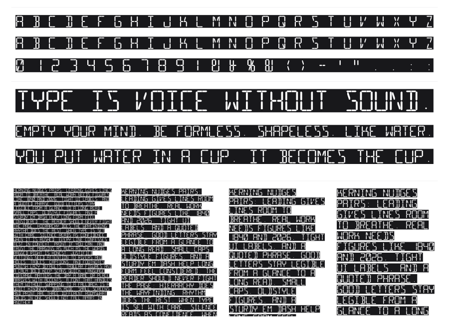 16 Segments specimen sheet