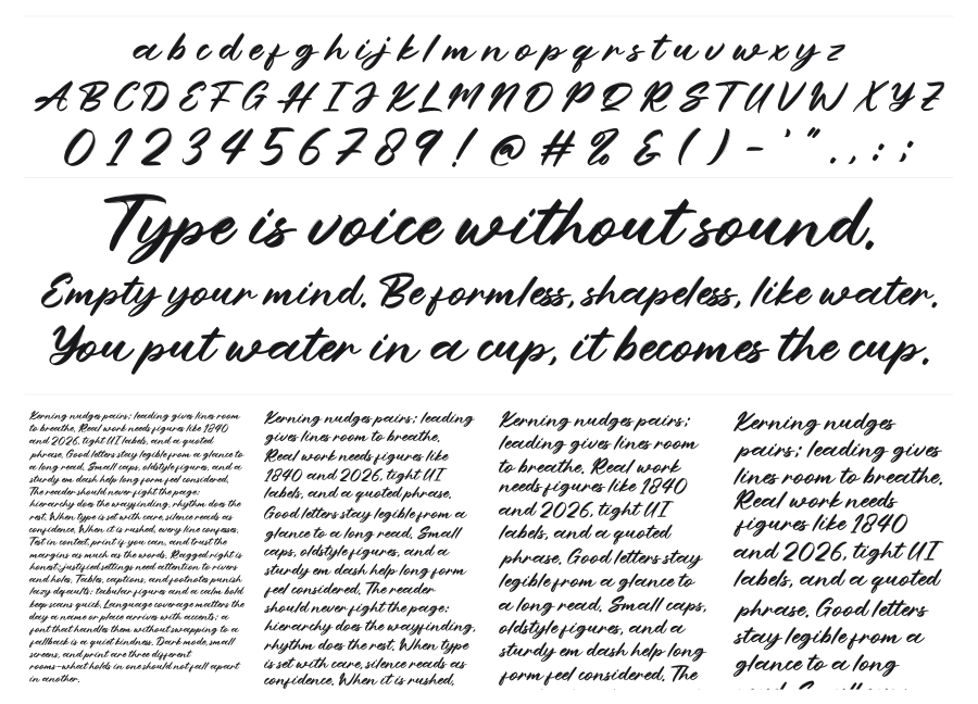 Spoilers Script specimen sheet