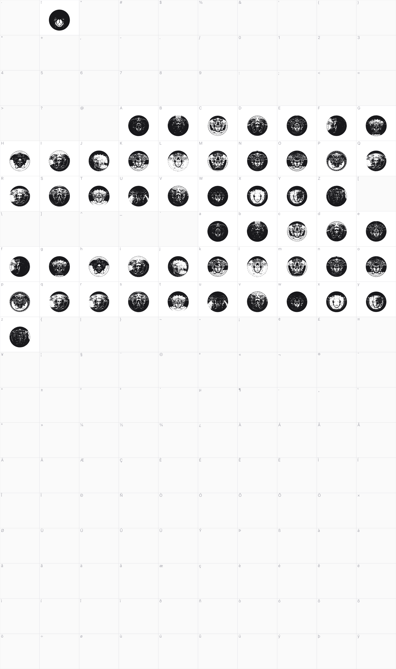 Medusa glyph table