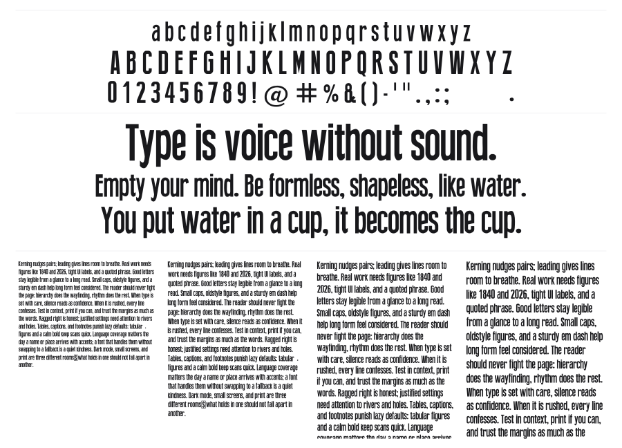 Press Feeling specimen sheet